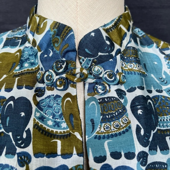 Vintage Betty Thai Silk Elephant Print Maxi Dress Belted - Picture 4 of 8